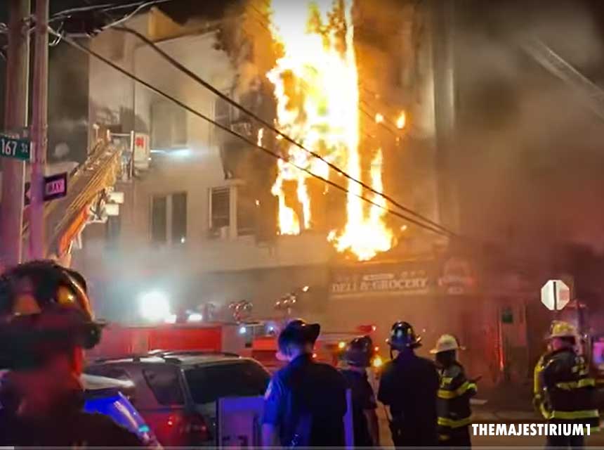 majisterium-bronx-fire FDNY firefighters at the scene of a two-alarm fire in the Bronx