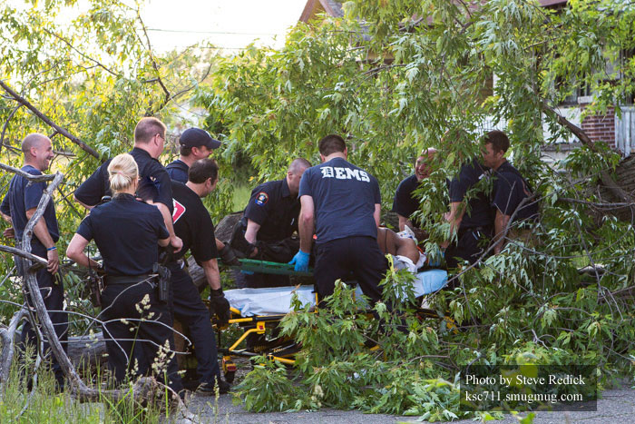 底特律消防员营救被困在树下的男子，史蒂夫·雷迪克拍摄